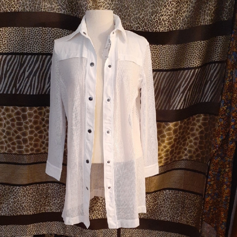 Anatomie White Mesh Trench Coat, Women's Small